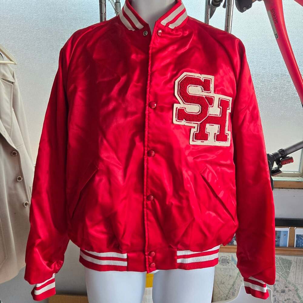Dunbrooke Pla-Jac Size 48-XL-50 Red Satin Varsity Jacket
